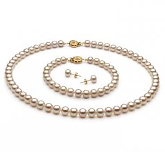 Blanc 6-7mm AAA-qualité perles d'eau douce Rempli D'or-un set en perles