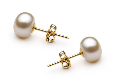 Blanc 6-7mm AAA-qualité perles d'eau douce Rempli D'or-un set en perles