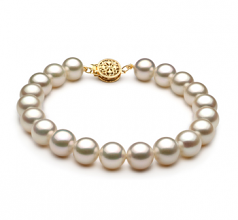 Blanc 8-9mm AAA-qualité perles d'eau douce Rempli D'or-Bracelet de perles
