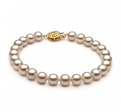 Blanc 6-7mm AAAA-qualité perles d'eau douce Rempli D'or-Bracelet de perles