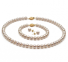 Blanc 6-7mm AAAA-qualité perles d'eau douce Rempli D'or-un set en perles