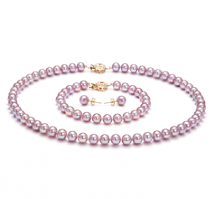 Lavande 6-6.5mm AAAA-qualité perles d'eau douce Rempli D'or-un set en perles