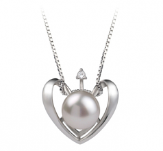 Coeur Blanc 9-10mm AA-qualité perles d'eau douce 925/1000 Argent-pendentif en perles