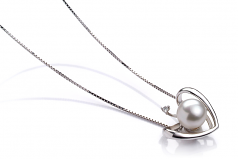 Coeur Blanc 9-10mm AA-qualité perles d'eau douce 925/1000 Argent-pendentif en perles