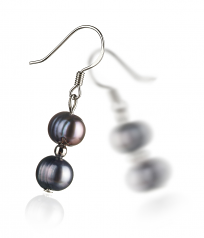 Cerella Noir 6-7mm A-qualité perles d'eau douce 925/1000 Argent-Boucles d'oreilles en perles