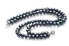 Eliana Noir 6-7mm A-qualité perles d'eau douce 925/1000 Argent-Collier de perles