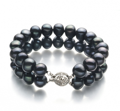 Noir 8-9mm A-qualité perles d'eau douce Argent-Bracelet de perles
