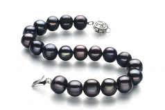 Kaitlyn Noir 8-9mm A-qualité perles d'eau douce 925/1000 Argent-Bracelet de perles