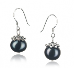 Connor Noir 8-9mm A-qualité perles d'eau douce 925/1000 Argent-Boucles d'oreilles en perles