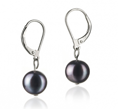 Kaitlyn Noir 8-9mm A-qualité perles d'eau douce 925/1000 Argent-Boucles d'oreilles en perles