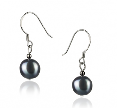 Teresa Noir 8-9mm A-qualité perles d'eau douce 925/1000 Argent-Boucles d'oreilles en perles