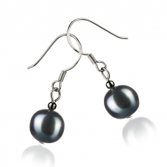 Teresa Noir 8-9mm A-qualité perles d'eau douce 925/1000 Argent-Boucles d'oreilles en perles