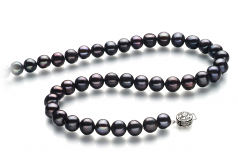Kaitlyn Noir 8-9mm A-qualité perles d'eau douce 925/1000 Argent-Collier de perles