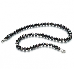 Sinead Noir 8-9mm A-qualité perles d'eau douce 925/1000 Argent-Collier de perles