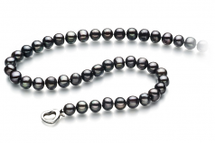 Sinead Noir 8-9mm A-qualité perles d'eau douce 925/1000 Argent-Collier de perles