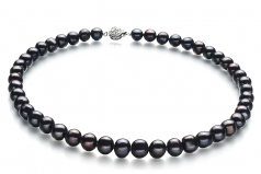 Kaitlyn Noir 8-9mm A-qualité perles d'eau douce 925/1000 Argent-un set en perles
