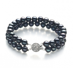 Henrike Noir 6-7mm AA-qualité perles d'eau douce 925/1000 Argent-Bracelet de perles