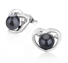 Katie Coeur Noir 7-10mm AA-qualité perles d'eau douce 925/1000 Argent-un set en perles