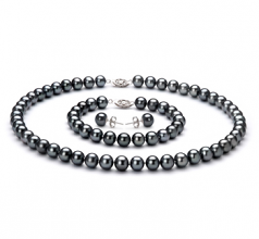 Noir 7.5-8.5mm AA-qualité perles d'eau douce 925/1000 Argent-un set en perles