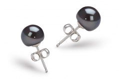 Noir 7.5-8.5mm AA-qualité perles d'eau douce 925/1000 Argent-un set en perles