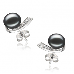 Claudia Noir 7-8mm AA-qualité perles d'eau douce 925/1000 Argent-Boucles d'oreilles en perles