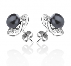 Katie Coeur Noir 7-8mm AA-qualité perles d'eau douce 925/1000 Argent-Boucles d'oreilles en perles