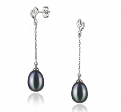 Reese Noir 7-8mm AA-qualité perles d'eau douce 925/1000 Argent-Boucles d'oreilles en perles