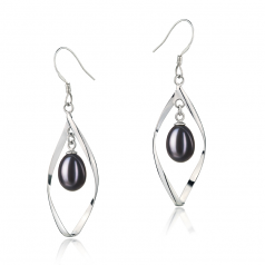 Sandy Noir 7-8mm AA - Drop-qualité perles d'eau douce 925/1000 Argent-Boucles d'oreilles en perles