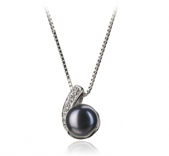 Claudia Noir 7-8mm AA-qualité perles d'eau douce 925/1000 Argent-pendentif en perles