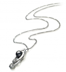 Eudora Noir 7-8mm AA-qualité perles d'eau douce Blanc Bronze-pendentif en perles