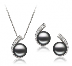 Claudia Noir 7-8mm AA-qualité perles d'eau douce 925/1000 Argent-un set en perles