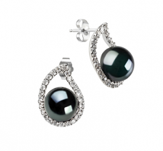 Isabella Noir 9-10mm AA-qualité perles d'eau douce 925/1000 Argent-Boucles d'oreilles en perles