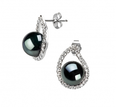 Isabella Noir 9-10mm AA-qualité perles d'eau douce 925/1000 Argent-Boucles d'oreilles en perles