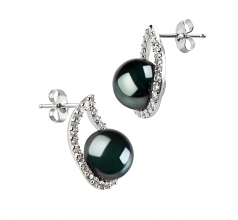 Isabella Noir 9-10mm AA-qualité perles d'eau douce 925/1000 Argent-Boucles d'oreilles en perles