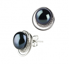 Kelly Noir 9-10mm AA-qualité perles d'eau douce 925/1000 Argent-Boucles d'oreilles en perles