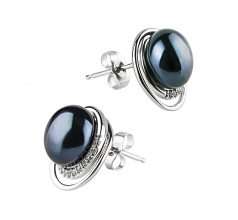 Kelly Noir 9-10mm AA-qualité perles d'eau douce 925/1000 Argent-Boucles d'oreilles en perles