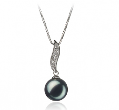 Alicia Noir 9-10mm AA-qualité perles d'eau douce 925/1000 Argent-pendentif en perles