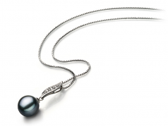 Alicia Noir 9-10mm AA-qualité perles d'eau douce 925/1000 Argent-pendentif en perles