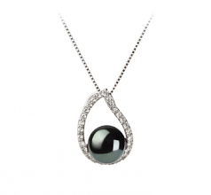 Isabella Noir 9-10mm AA-qualité perles d'eau douce 925/1000 Argent-pendentif en perles