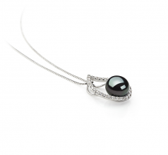 Isabella Noir 9-10mm AA-qualité perles d'eau douce 925/1000 Argent-pendentif en perles