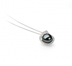 Isabella Noir 9-10mm AA-qualité perles d'eau douce 925/1000 Argent-pendentif en perles