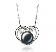 Katie Coeur Noir 9-10mm AA-qualité perles d'eau douce 925/1000 Argent-pendentif en perles