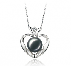 Coeur de Scoubidou Noir 9-10mm AA-qualité perles d'eau douce 925/1000 Argent-pendentif en perles