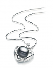 Coeur de Scoubidou Noir 9-10mm AA-qualité perles d'eau douce 925/1000 Argent-pendentif en perles