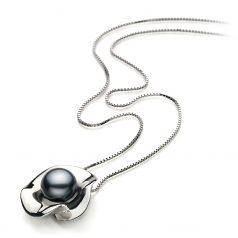Rocio Noir 9-10mm AA-qualité perles d'eau douce 925/1000 Argent-pendentif en perles