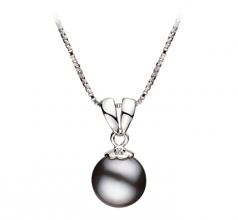 Sally Noir 9-10mm AA-qualité perles d'eau douce 925/1000 Argent-pendentif en perles