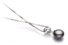 Sally Noir 9-10mm AA-qualité perles d'eau douce 925/1000 Argent-pendentif en perles
