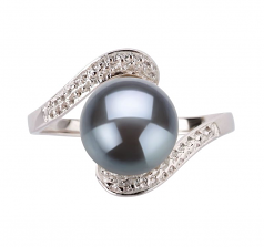 Chantel Noir 9-10mm AA-qualité perles d'eau douce 925/1000 Argent-Bague perles