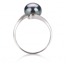 Chantel Noir 9-10mm AA-qualité perles d'eau douce 925/1000 Argent-Bague perles