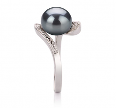 Chantel Noir 9-10mm AA-qualité perles d'eau douce 925/1000 Argent-Bague perles